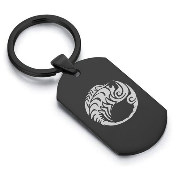 Stainless Steel Tribal Scorpio Zodiac (Scorpion) Dog Tag Keychain Circle Ring