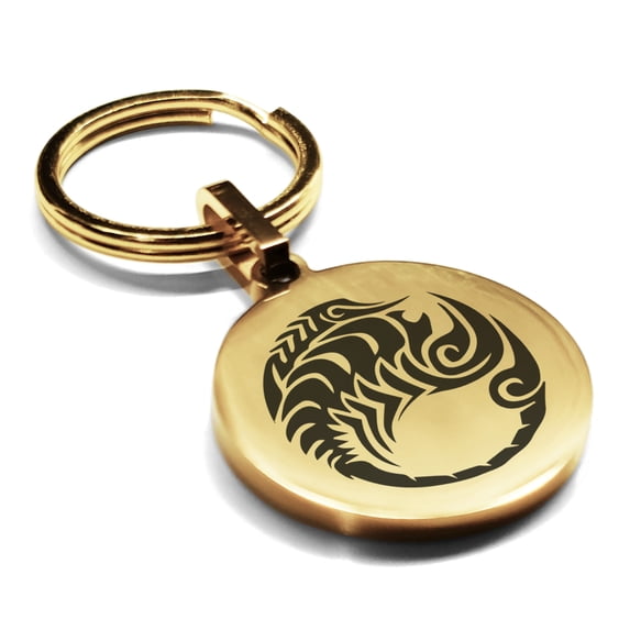 Stainless Steel Tribal Scorpio Zodiac (Scorpion) Round Medallion Keychain Circle Ring