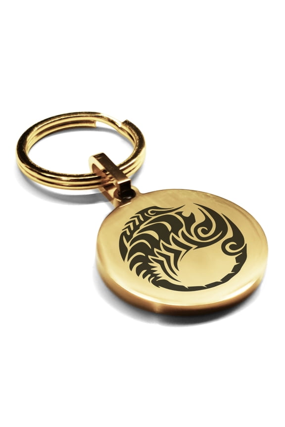 Stainless Steel Tribal Scorpio Zodiac (Scorpion) Round Medallion Keychain Circle Ring