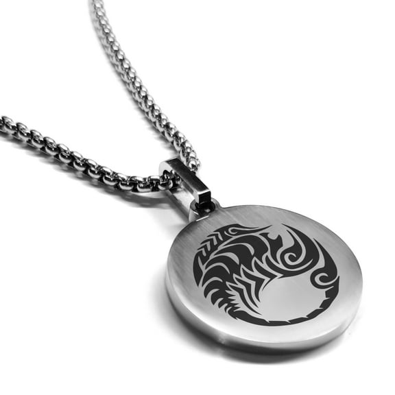 Stainless Steel Tribal Scorpio Zodiac (Scorpion) Round Medallion Pendant Necklace