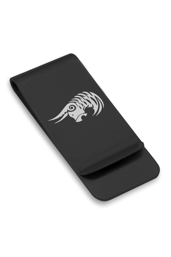 Stainless Steel Tribal Taurus Zodiac (Bull) Classic Slim Money Clip Credit Card Holder