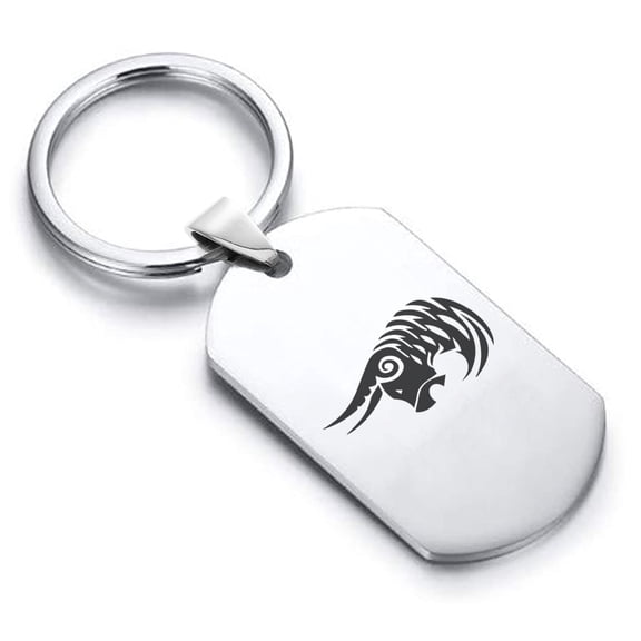 Stainless Steel Tribal Taurus Zodiac (Bull) Dog Tag Keychain Circle Ring