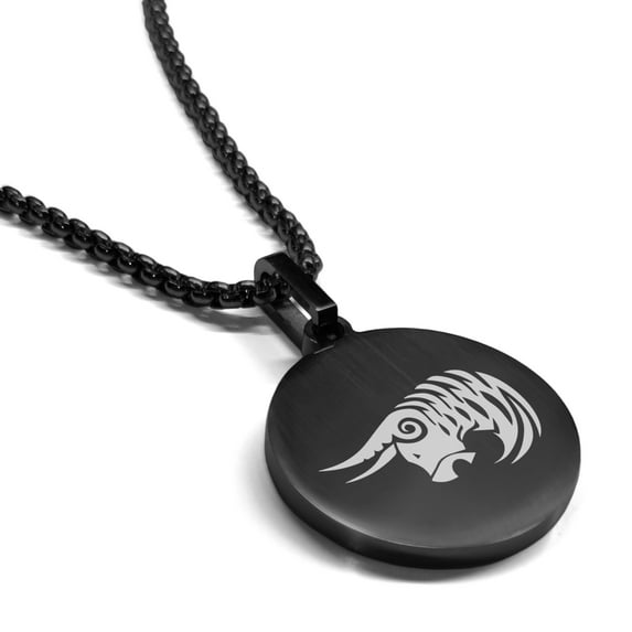 Stainless Steel Tribal Taurus Zodiac (Bull) Round Medallion Pendant Necklace
