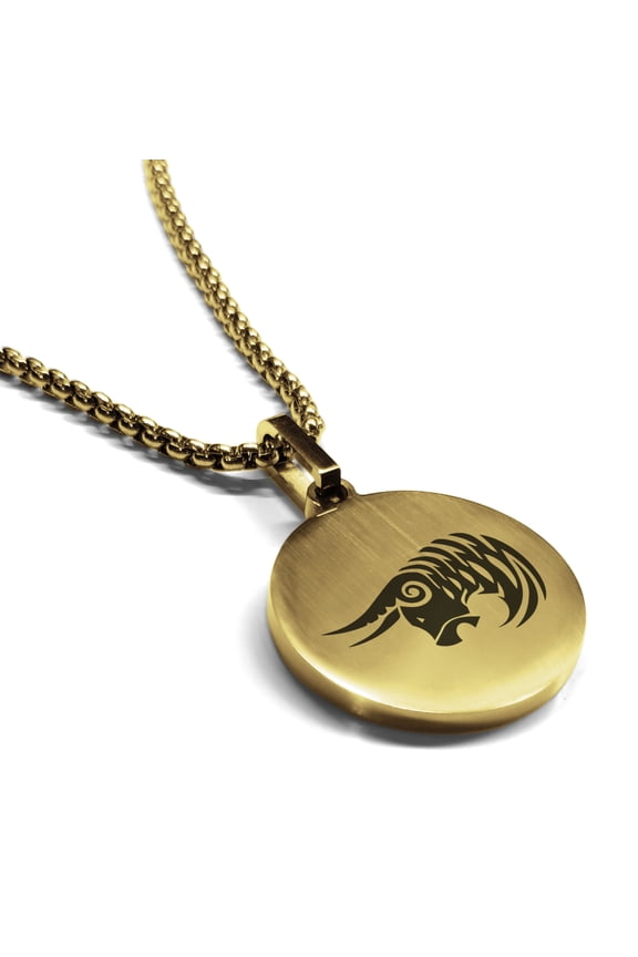 Stainless Steel Tribal Taurus Zodiac (Bull) Round Medallion Pendant Necklace