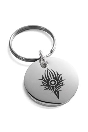 Stainless Steel Tribal Torch Rune Engraved Small Medallion Circle Charm Keychain Keyring
