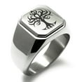 thumbnail image 1 of Stainless Steel Tribal Tree of Life Engraved Square Flat Top Biker Style Polished Signet Ring, 1 of 1