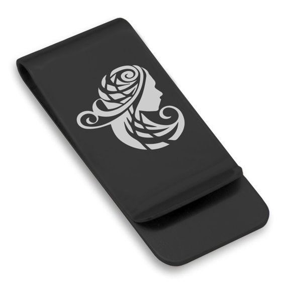 Stainless Steel Tribal Virgo Zodiac (Maiden) Classic Slim Money Clip Credit Card Holder