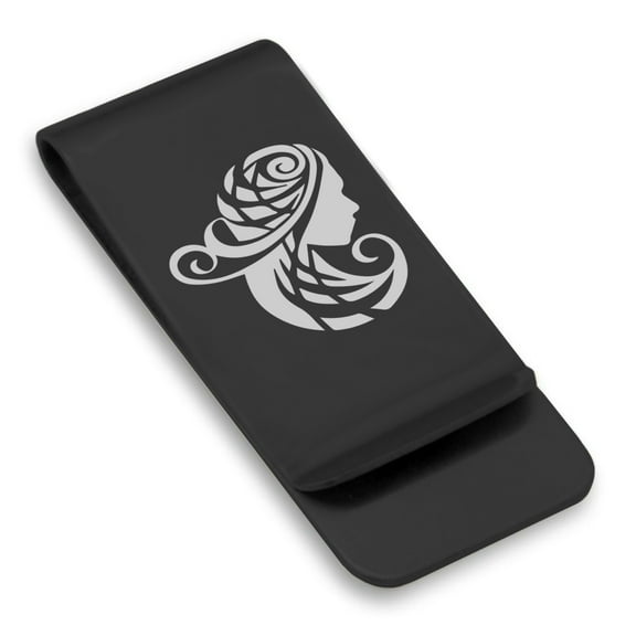 Stainless Steel Tribal Virgo Zodiac (Maiden) Classic Slim Money Clip Credit Card Holder