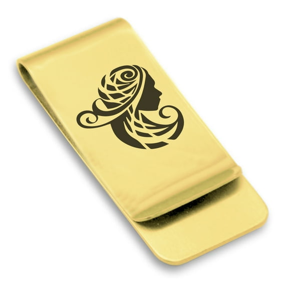 Stainless Steel Tribal Virgo Zodiac (Maiden) Classic Slim Money Clip Credit Card Holder