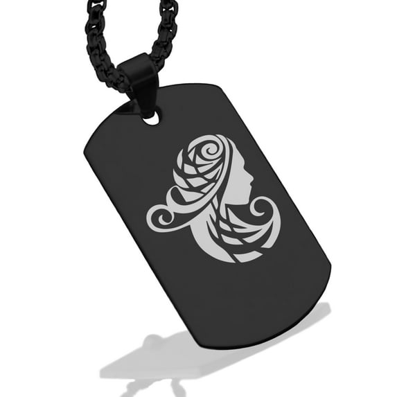 Stainless Steel Tribal Virgo Zodiac (Maiden) Dog Tag Pendant Necklace