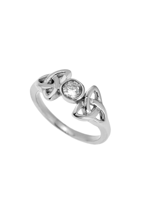 Stainless Steel Trinity Knot CZ Ring - Celtic Irish Jewelry for Women size 5