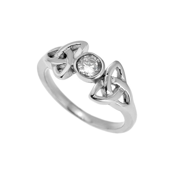 Stainless Steel Trinity Knot CZ Ring - Celtic Irish Jewelry for Women size 9