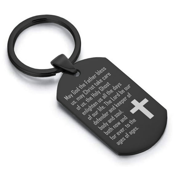 Stainless Steel Trinity Prayer Dog Tag Keychain Circle Ring