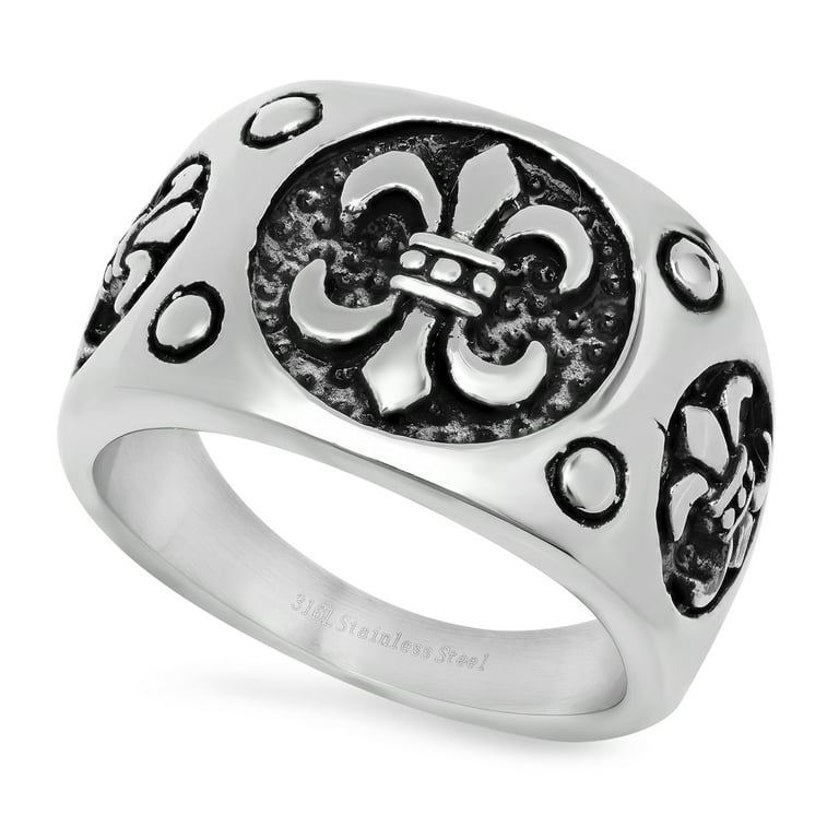 Stainless Steel Triple Circled Fleur-de-Lis Ring, Size