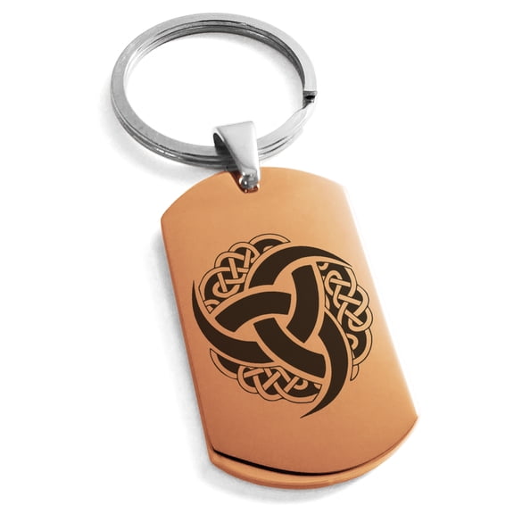 Stainless Steel Triskelion Odin's Horn Knot Viking Engraved Dog Tag Keychain Keyring