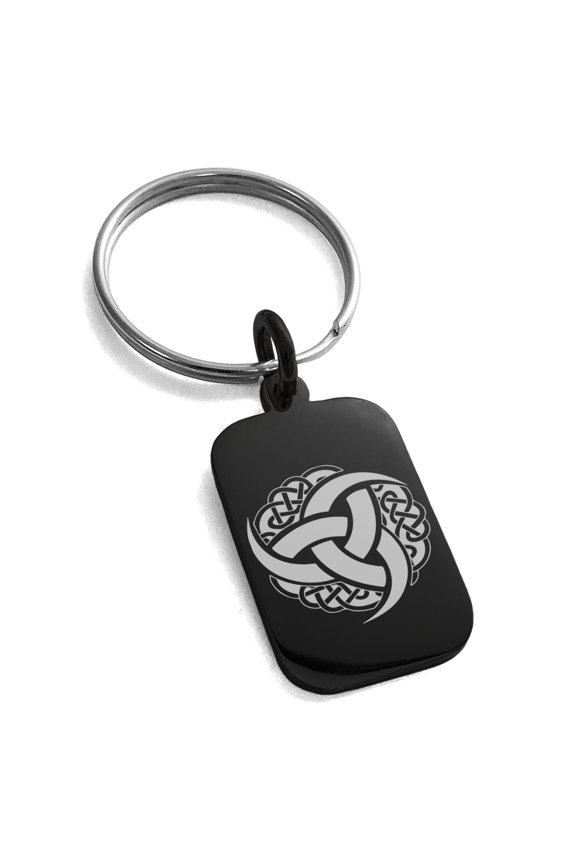 Stainless Steel Triskelion Odin's Horn Knot Viking Engraved Small Rectangle Dog Tag Charm Keychain Keyring