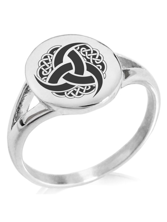 Stainless Steel Triskelion Odin's Horn Knot Viking Minimalist Oval Top Polished Statement Signet Ring