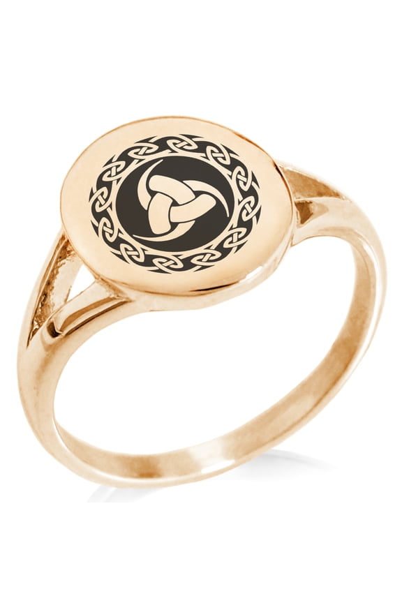 Stainless Steel Triskelion Triple Horn of Odin Viking Minimalist Oval Top Polished Statement Signet Ring