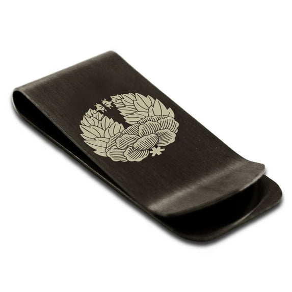 Stainless Steel Tsugara Samurai Crest Engraved Money Clip Credit Card Holder