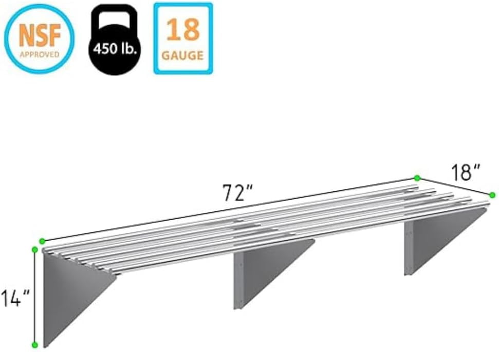 AmGood 72" Stainless Steel Floating Wall Shelf with Brackets