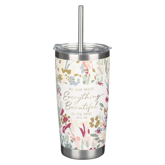 Tumbler W/Straw SS Floral Everything Beautiful Ecc. 3:11, (Hardcover)