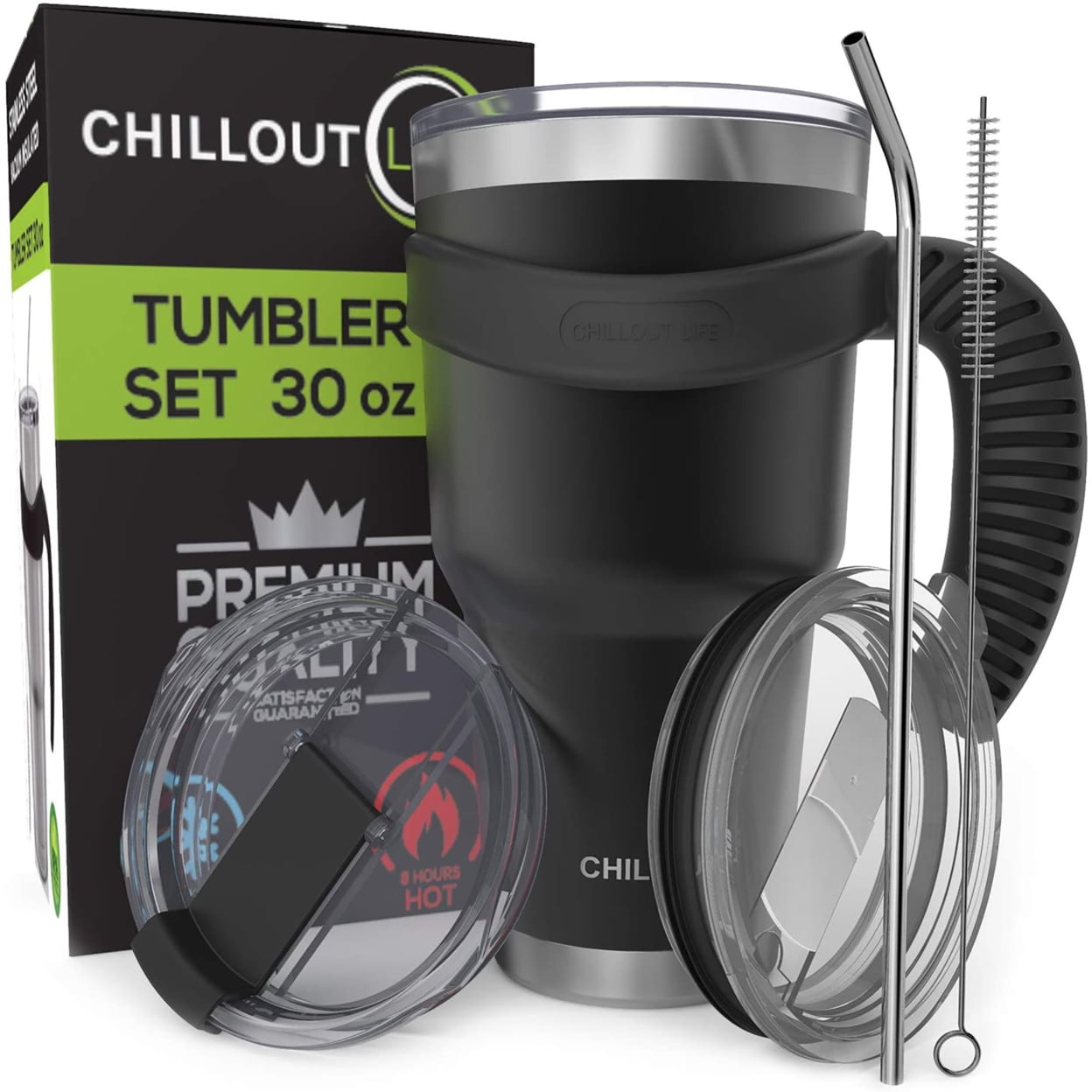 CHILLOUT LIFE 16 oz Stainless steel Vacuum Insulated Coffee Mug with Handle  and Lid, Large Thermal Camping Coffee Mugs with Sliding Lid for Men 