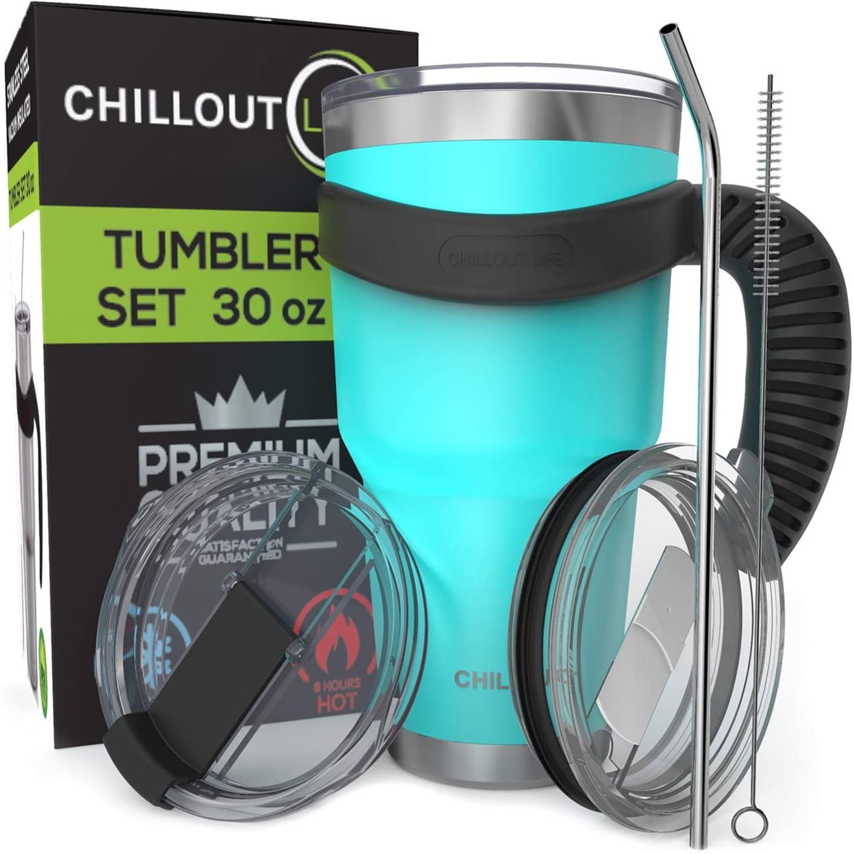 Stainless Steel Tumbler with Handle - Black by Chillout Life for Unisex - 6  x 30 oz Tumbler 