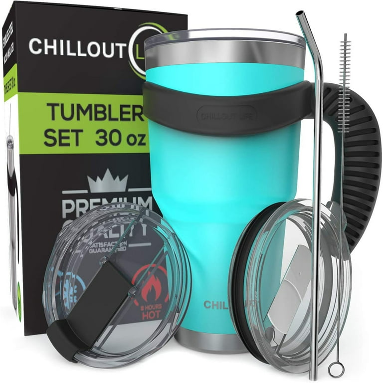 Stainless Steel Tumbler with Handle - Teal by Chillout Life for Unisex - 6  x 30 oz Tumbler 