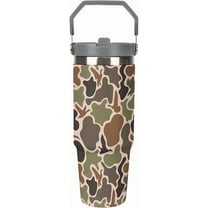 Stainless Steel Tumbler with Lid And Straw 30 Oz Top Handle Duck Hunting Camo Leakproof Vacuum Insulated Water Bottle for Car Travel