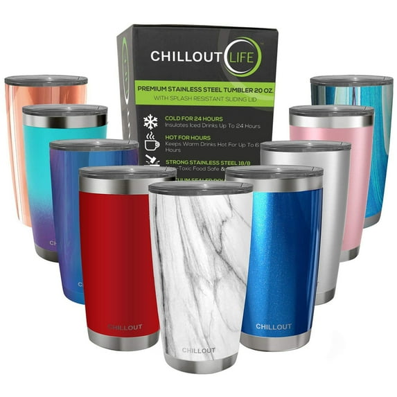 Stainless Steel Tumbler with Lid and Straw - Carrara Marble by Chillout Life for Unisex - 20 oz Tumbler