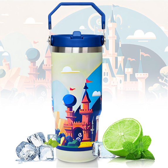 Stainless Steel Tumbler with Straw, 30 oz Tumbler with Handle and Straw Lid, Leakproof Tumbler, Tumbler Lid Straw, Double Insulated Tumblers