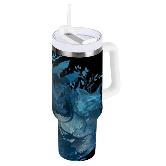Stainless Steel Tumbler with Straw and Handle, Double Wall Insulated Tumblers, Earth Goddess