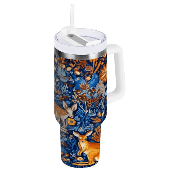 Stainless Steel Tumbler with Straw and Handle, Double Wall Insulated Tumblers, Kangaroos and Koalas Animals
