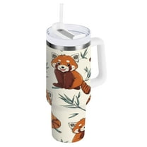 Stainless Steel Tumbler with Straw and Handle, Double Wall Insulated Tumblers, Red Panda Pattern