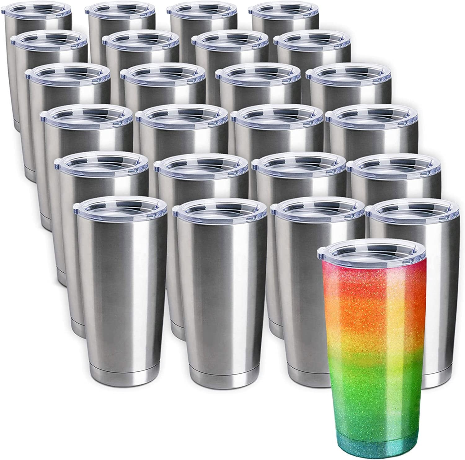 Stainless Steel Tumblers Bulk 25-Pack 20oz Double Wall Vacuum Insulated by  Pixiss, Bulk Cup Coffee Mug with Lid, Travel Mug Works Great for Ice Drink,  Hot Beverage Perfect for Epoxy Glitter Tumblers 