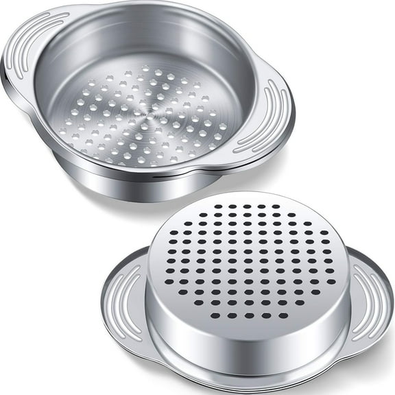 2 Pieces Tuna Can Strainer Stainless Steel Food Strainer Sieve Metal Press Lid Canning Colander Oil Drainer Tuna Filter for Beans Vegetables(b)