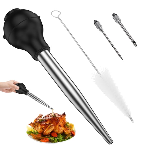 Stainless Steel Turkey Baster Commerical Grade Quality Rubber Bulb Including Marinade Injector Needle And Brush For Easy Clean Up