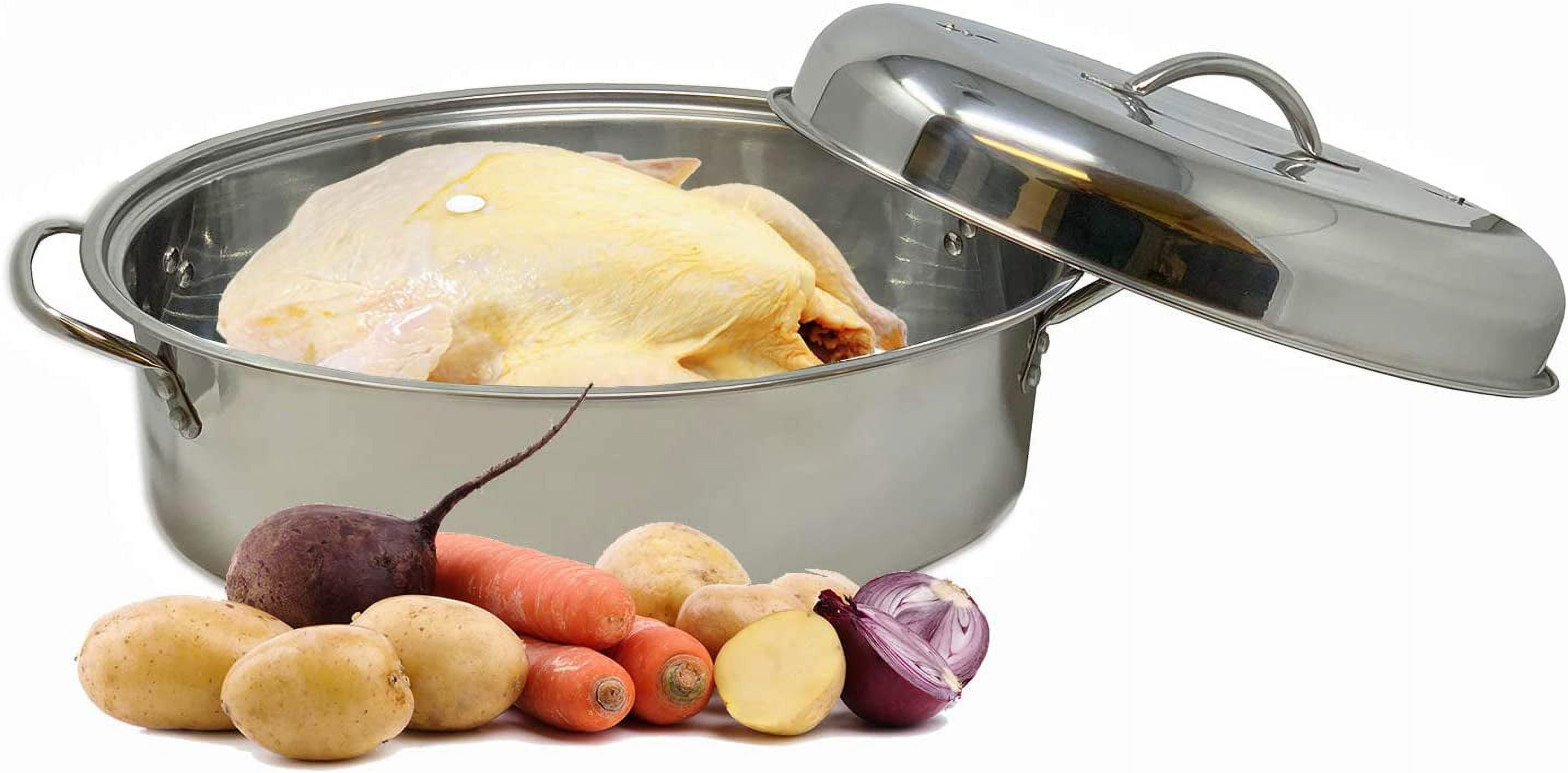 Stainless Steel Turkey Roaster Pan With Lid & Wire Rack for Roasting