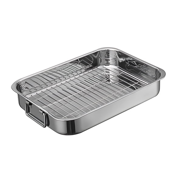 Stainless Steel Turkey Roasting Pan, Deep Rectangular Roaster for Even Cooking, 16.5 x 12.6 x 2.6 in42 x 32 x 6.5 cm Heavy Duty Bakeware with Wide Handles, Ideal for Roasting Turkey, Chicken, Ham