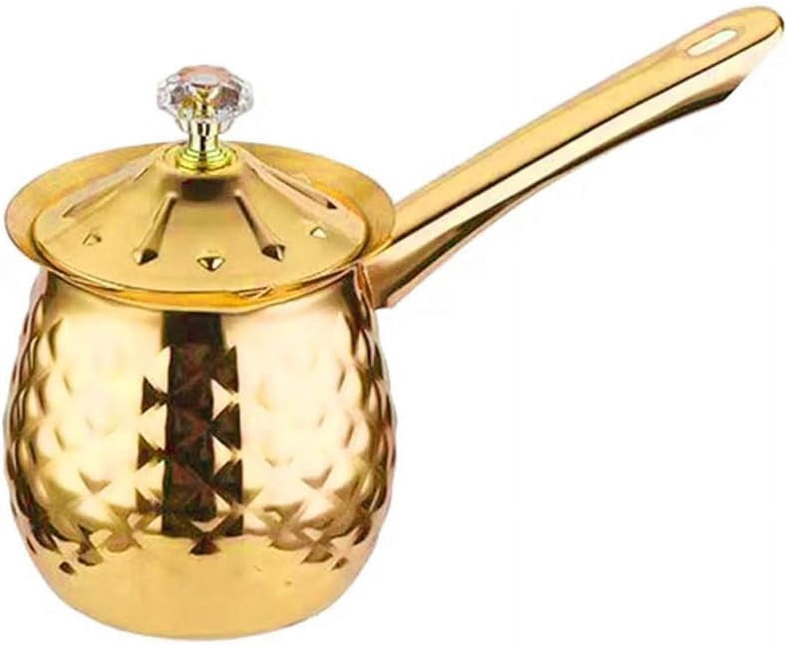 Stainless Steel Turkish Coffee Pot, Moka Pot, Espresso Maker for Stove Top, Camping Coffee Pot, Greek Arabic Coffee Warmer with Lid & Handle, Gold, 600 Ml / 20 Oz