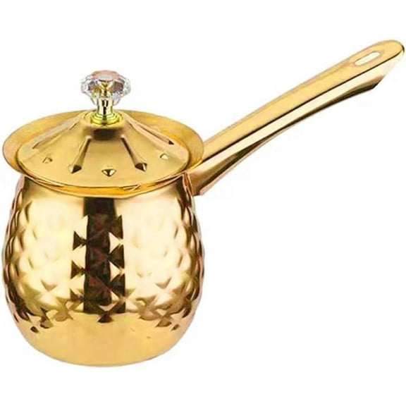 Stainless Steel Turkish Coffee Pot, Moka Pot, Espresso Maker for Stove Top, Camping Coffee Pot, Greek Arabic Coffee Warmer with Lid & Handle, Gold, 600 Ml / 20 Oz
