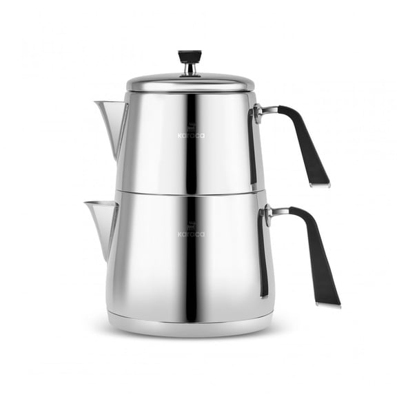 Stainless Steel Turkish Samovar Tea Set Metal Grey, 1L+2L, Dishwasher Safe