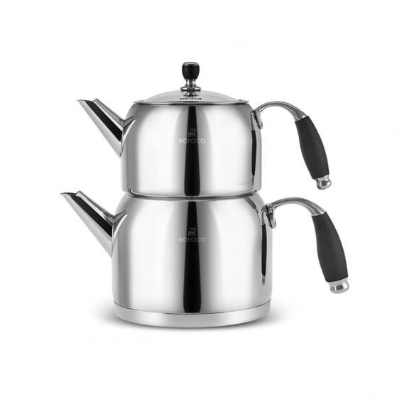 Stainless Steel Turkish Samovar Tea Set Silver Grey, 1L+2L, Dishwasher Safe
