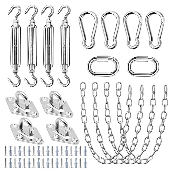 Stainless Steel Turnbuckle Kit, Include Stainless Steel Chains 1M×4, M6 Turnbuckle Hook and Hooks, Eye Plate,Hooks, Turnbuckle Wire Tensioner Kit for Shade Sail Fixing, Pergola Kit, Hanging