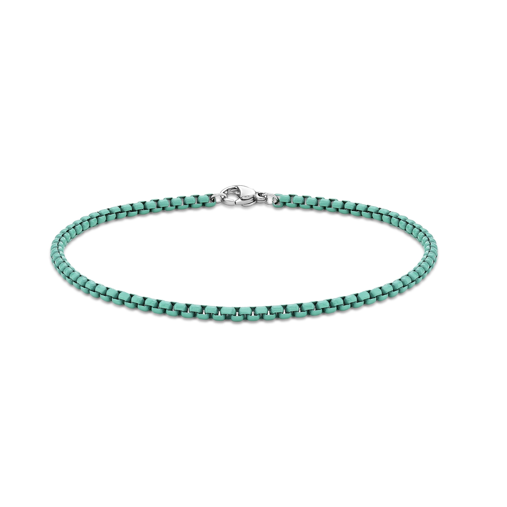 Stainless Steel Turquoise Acrylic Bracelet for Men 9 Inches Box Chain 3 mm Wide Lobster Claw by Metro Jewelry