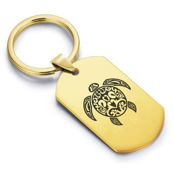 Stainless Steel Turtle Maori Symbol Dog Tag Keychain Circle Ring
