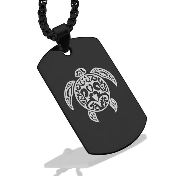 Stainless Steel Turtle Maori Symbol Dog Tag Pendant Necklace