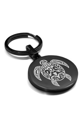 Stainless Steel Turtle Maori Symbol Round Medallion Keychain Circle Ring
