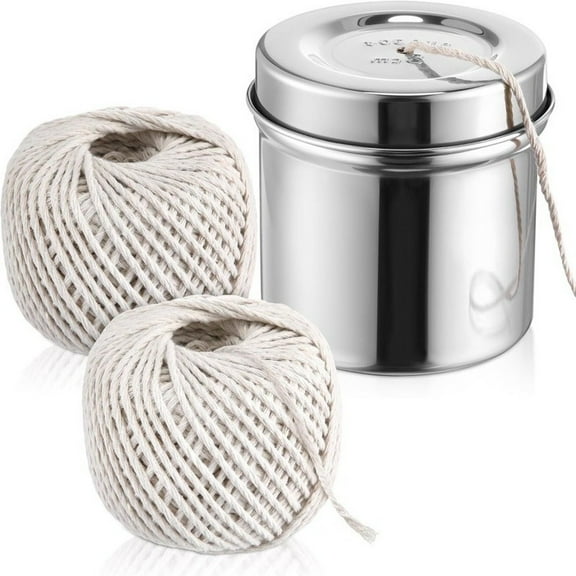 Stainless Steel Twine Holder with 2 Rolls 65M Cotton Cooking String for Kitchen