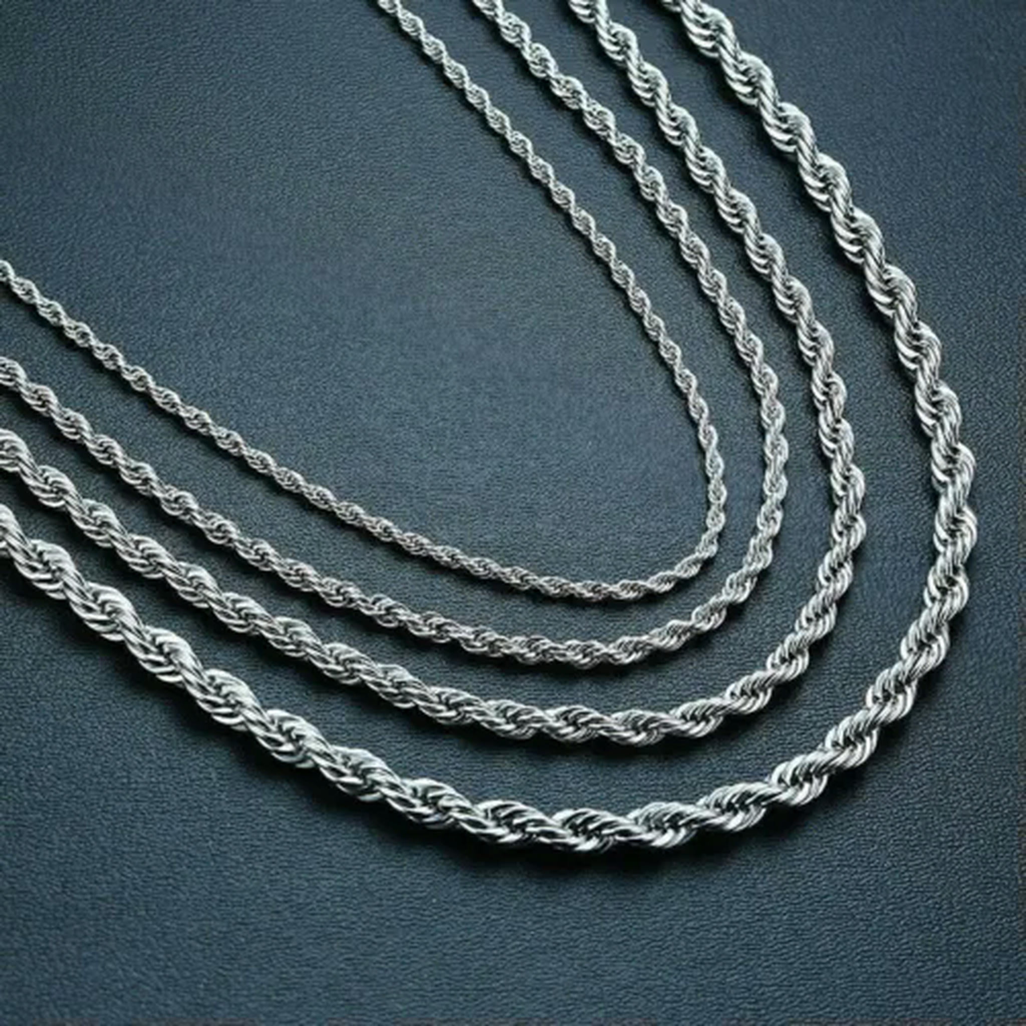 Stainless Steel Twisted Rope Silver Chain Necklace Men Women 2/2.5